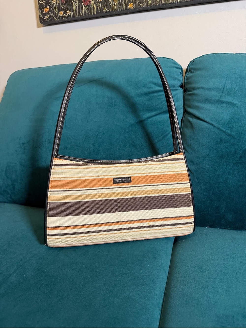 kate spade Striped Canvas Shoulder Bag in Orange, Brown & Cream